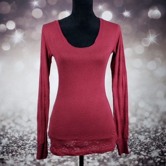 BKE Tops - BKE Burnout Medium Merlot Long Sleeve Top